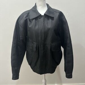 Burk's Bay MENS Leather Bomber Jacket Black Infiniti Logo Fill Zip Size‎ M